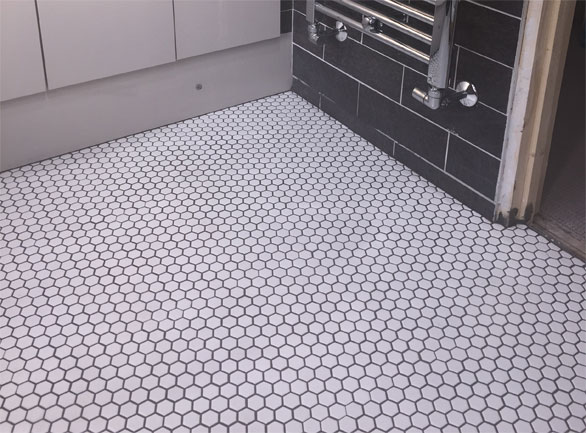 Hexagon Matt White Mosaics Wall, Grey And White Mosaic Bathroom Floor Tiles