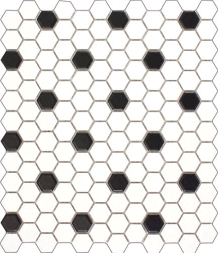 Hexagon Black White Mosaic 300mm X, Hexagon White Tile