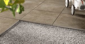 20mm patio tiles laid directly onto gravel