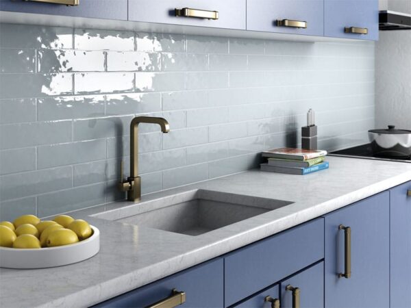 Blue metro tiles as a kitchen splashback