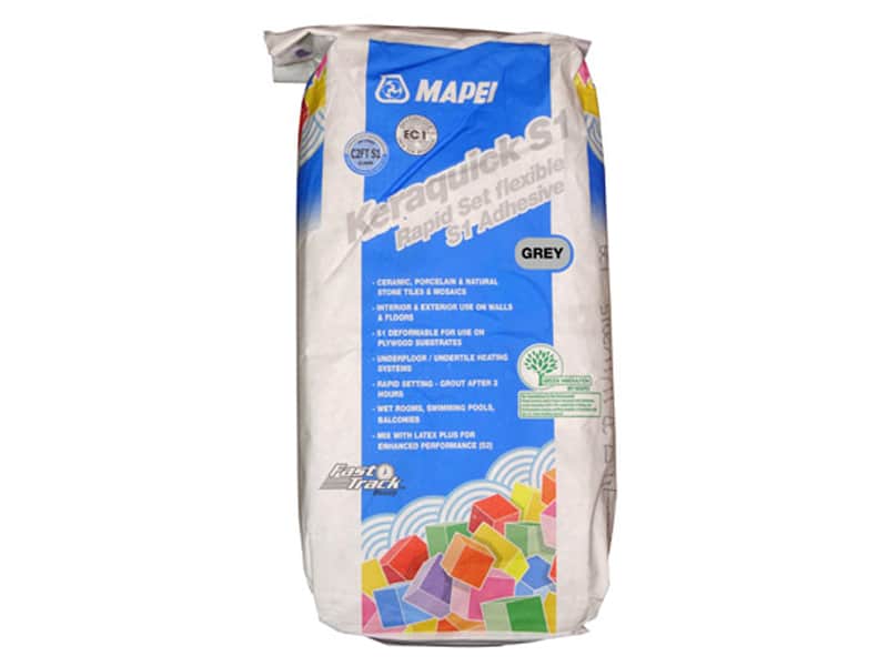 Rapid set grey tile adhesive for ceramic, porcelain and natural stone tiles