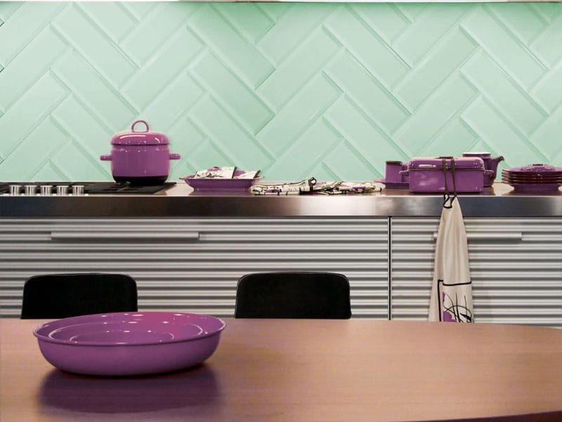 The Psychology of colour in the home. Range green wall tile in a kitchen.